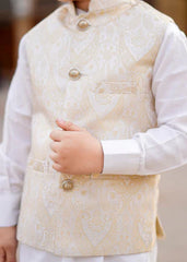 jamawar Waistcoat in White by Hassan Jee - HZU7365