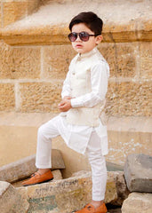 jamawar Waistcoat in White by Hassan Jee - HZU7365