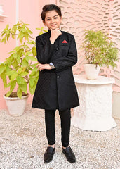 jamawar Sherwani in Black by Hassan Jee - YSM9763