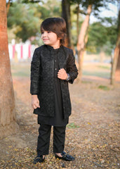 jamawar Sherwani in Black by Hassan Jee - SKC6073