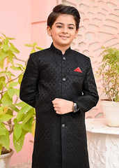 jamawar Sherwani in Black by Hassan Jee - YSM9763
