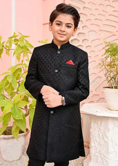 jamawar Sherwani in Black by Hassan Jee - YSM9763