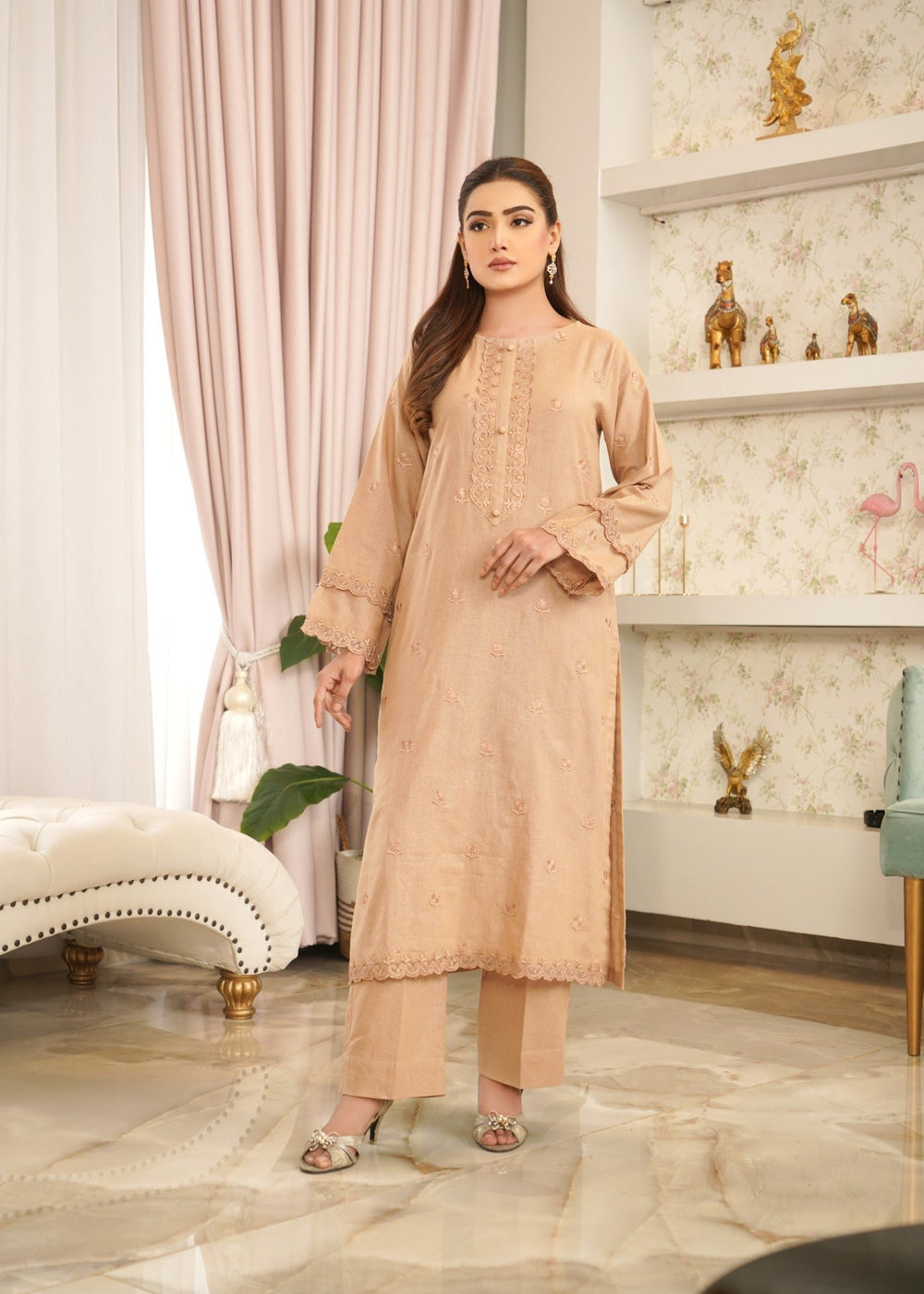 Kurta Set in Beige by Yolo Pret - VAK8172 | Laam.pk
