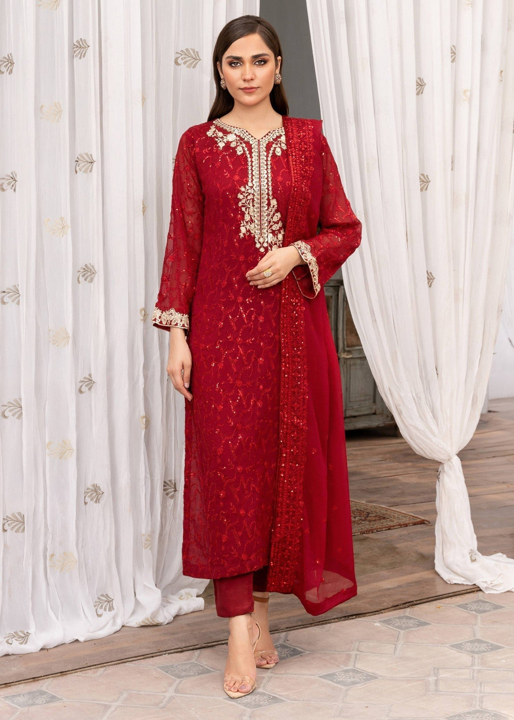 Kurta Set in Maroon by Agha Jaan - HUK9335 | Laam.pk