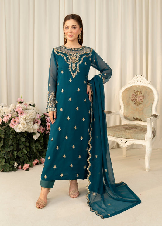 Kurta Set in Teal by Agha Jaan - YGX0746 | Laam.pk